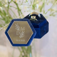 Boite alliance mariage personnalisé velours bleu foncé