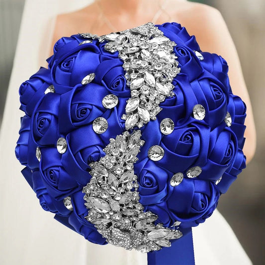 Bouquet de mariée rond bleu